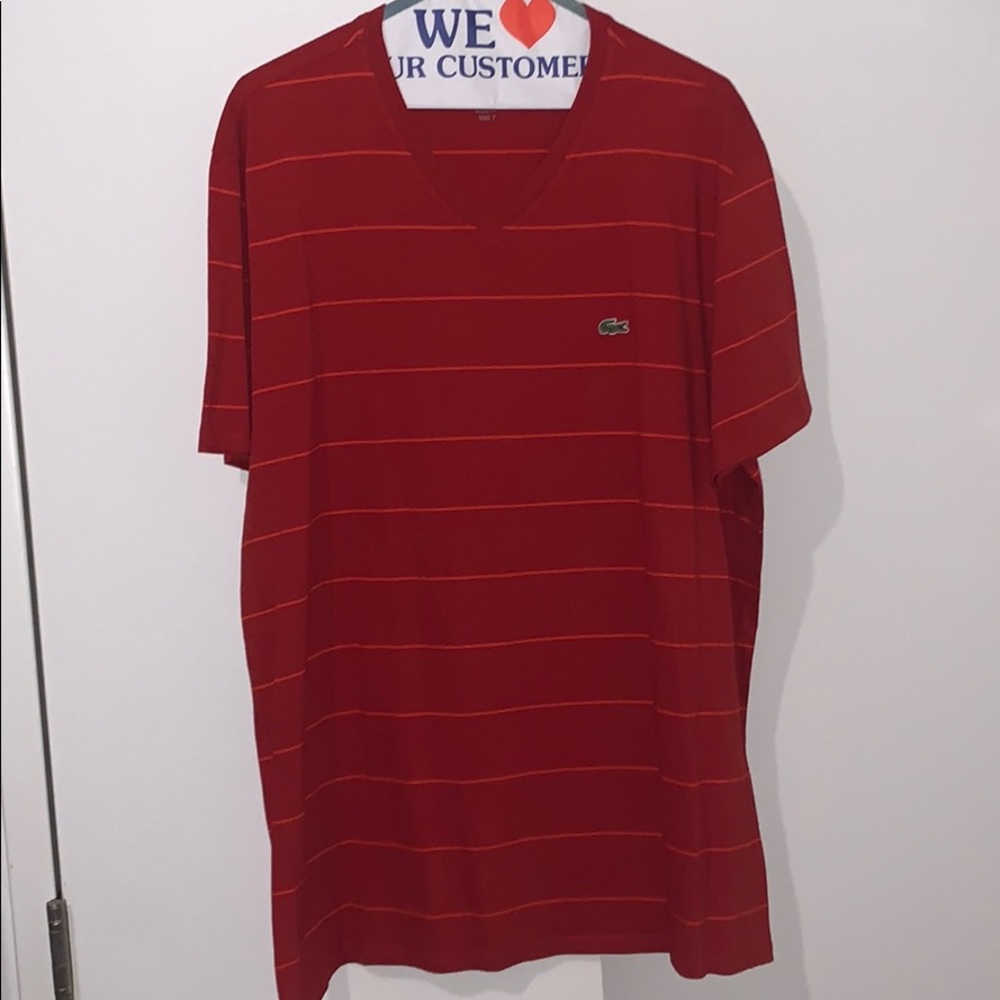 Lacoste red stripe v neck cotton tee
